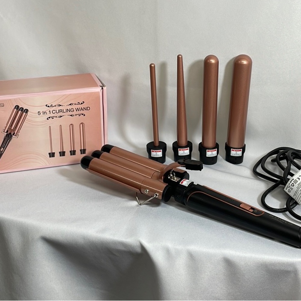 Bestope 5 in 1 Curling Iron wand 5 different curling barrel options plus glove